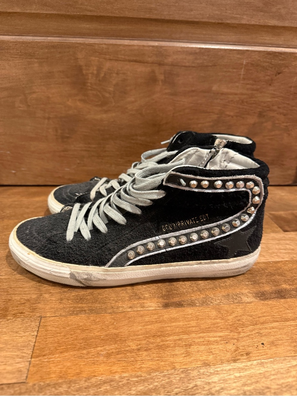 Golden Goose Black High-Top Sneakers with Silver Studs